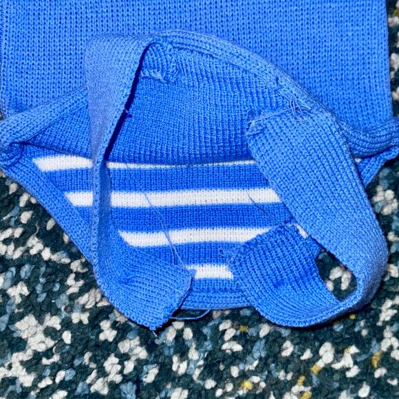 Handmade Infant Blue & White Knit Overalls - Picture 5 of 7